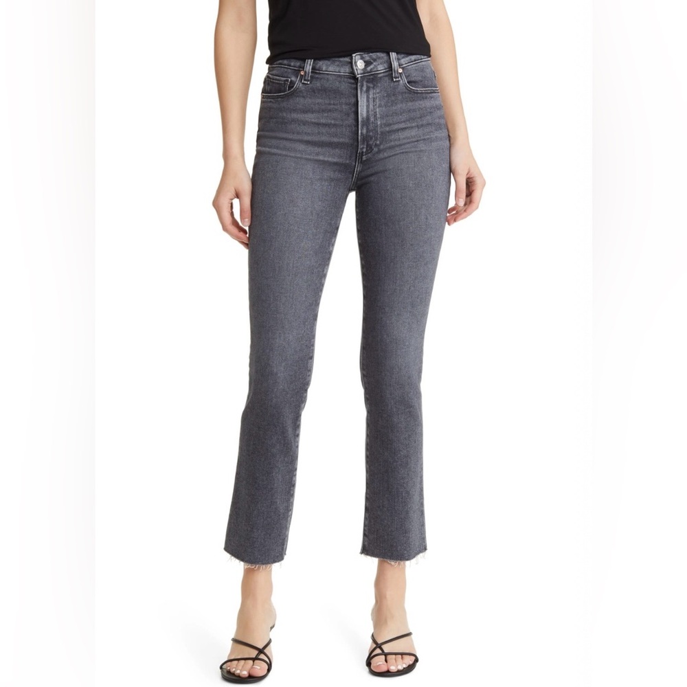 NWT PAIGE Cindy Raw Hem High Waist Ankle
Straight Leg Jeans (Antique Black)